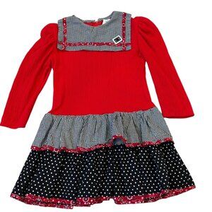 Vintage Youngland Girls Dress Size 6 Houndstooth & Polka Dot Pattern Union Made